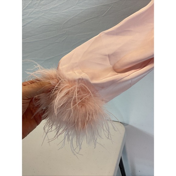 Nadine Merabi Darcie‎ Pink Pajamas size XL fur trimmed satin lounge luxury silk - Picture 4 of 15